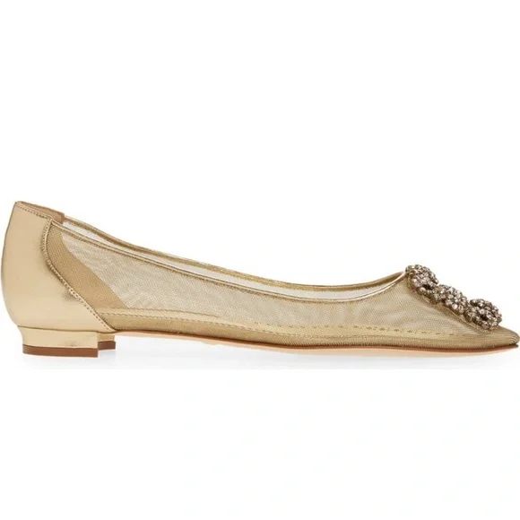 Manolo blahnik Hangisi Chrystal Buckle Gold Mesh Flats, 50th anniversary, NEW - Picture 4 of 17